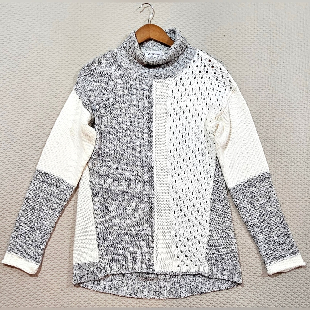 Violet Ruby Gray & Cream Modern Turtleneck Knit O… - image 1